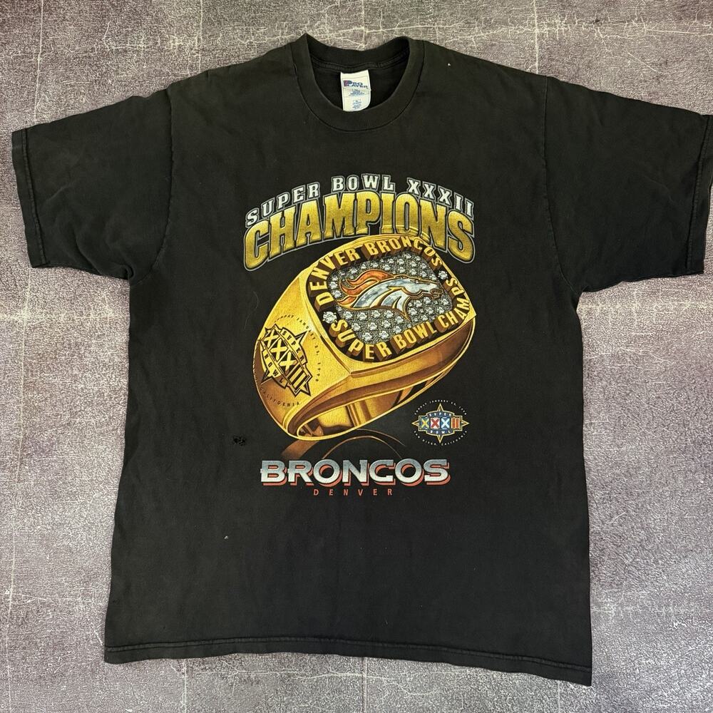 Men's Vintage 90's Pro Player Denver Broncos Black Super Bowl T Shirt Tee Sz XL